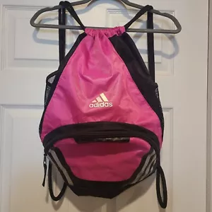 Adidas Backpack Sackpack Drawstring Sports Gym Bag Pink Black Gray Training - Picture 1 of 9