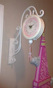 Bombay Gigi Paris Ivory Pink Wall Clock Girls Bedroom Decor - Picture 1 of 8