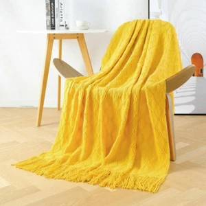 Knitted Travel Throw Blanket Tassel Office Siesta Shawl Blanket Soft Comfortable - Picture 1 of 18