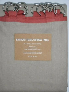 NIP WEST ELM NARROW FRAME WINDOW PANEL WITH RINGS 96" LONG DRAPE TAN WITH RUST - Picture 1 of 1