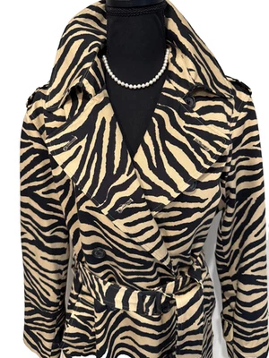 TRINCHERA LAUREN RALPH LAUREN Mujer Estampado Cebra Negro Tostado Cinturón 1X Foto 1 de 4