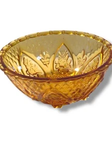 Vintage Amber Orange Glass Bowl – Embossed Floral & Diamond Pattern - Picture 1 of 4