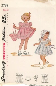 Simplicity 2788 Puff Sleeve Dress w Square Neck, Panties & Bonnet Sz 2 COMPLETE - Picture 1 of 5