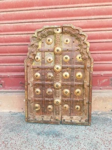 Old Vintage Hand Carved Brass Fitted Wood Door Wall Panel Heritage Royal Rajwada - Picture 1 of 15