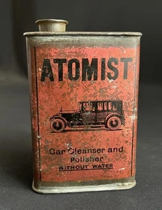ATOMIST MOTOR CAR CLEANSER POLISHER VINTAGE GARAGE ANTIQUE POLISH DISPLAY CAN - Picture 1 of 10