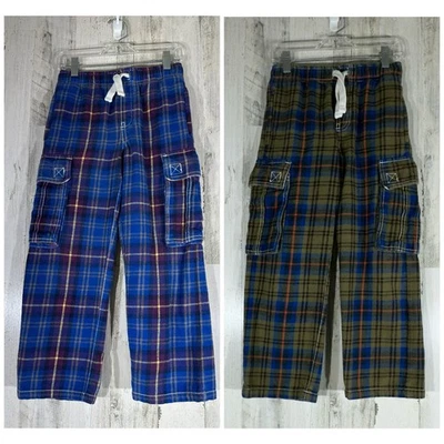 Mini Boden Pantalones Carga Franela 9Y Lote de 2 Azul Verde Cuadros Cordón Elástico Foto 1 de 4