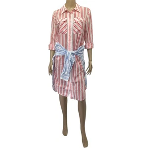 ESSENTIEL ANTWERP Red Blue Mix Striped Shirt Dress - Picture 1 of 10