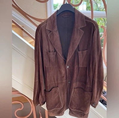 Chaqueta De Colección Via Veneto Kalos Marrón Gamuza Cuero Hecha en España Talla 56 Foto 1 de 3