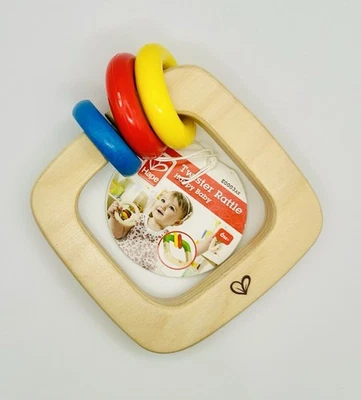 Hape Wooden Twister Rattle Happy Baby Grasping Teether Learning Toy New with Tag - Image 1 of 2