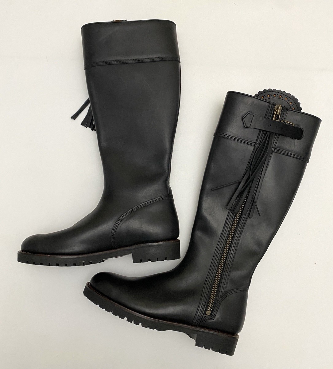 DINTAHA Fringe Suede Boots – Flat Knee-High Boots With Tassels, Pull-On Style