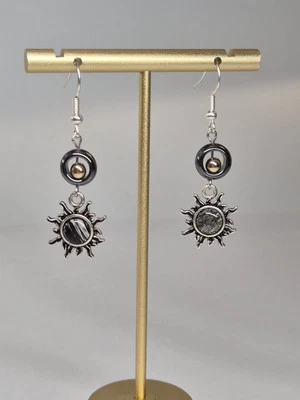 Natural Black Rutilated Quartz With Hematite Earrings Stainless Steel - Image 1 of 4