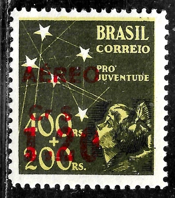 HICK GIRL- MINT BRAZIL STAMP   SC#C59  1944   SURCHARGE  SOUTHERN CROSS     L447 - Image 1 of 2