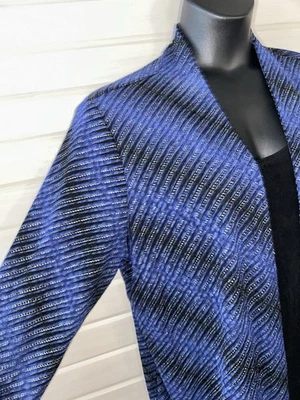 JM Collection Sz 2X Blue Black Shimmer Striped Blouse Two-fer Metallic EUC - Image 1 of 4