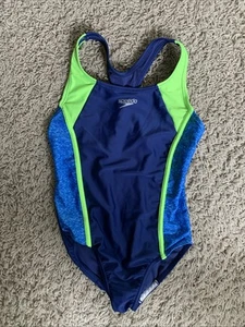 Girls Youth Medium Speedo one piece blue Racerback modest swimsuit  - Picture 1 of 3