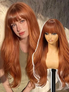 Long Auburn Wigs with Bangs,Ginger Layered Wavy Synthetic Wig for Women Party... - Picture 1 of 6