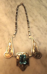 STERLING SILVER HANDMADE NECKLACE W/ AQUAMARINE STONE - Picture 1 of 5