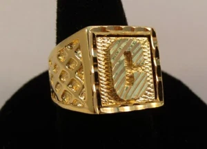 Anello Hip Hop Con Iniziale C In Oro Placcato 14KT - Taglia 13 - Foto 1 di 1