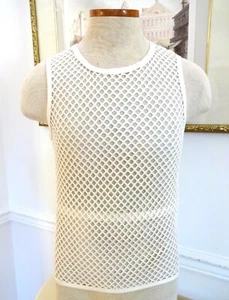 MEN'S WHITE SLEEVELESS FISHNET TOP - SMALL - Picture 1 of 21