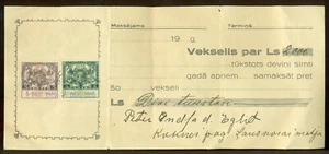 LATVIA LOAN VECHSEL WITH TWO FISCAL REVENUES 3Ls 1Ls 1929 VEKSELIS - Picture 1 of 1