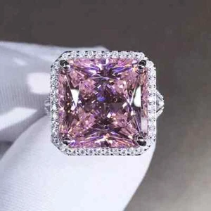 5.60 Ct Natural Pink Sapphire & Diamond Engagement Ring 14K Solid White Gold - Picture 1 of 10