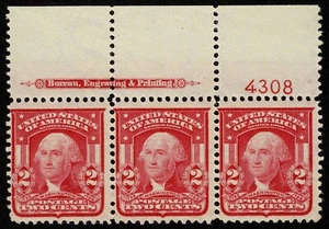 Scott#319 2c President George Washington Plate# Strip Mint NH OG Never Hinged - Picture 1 of 2
