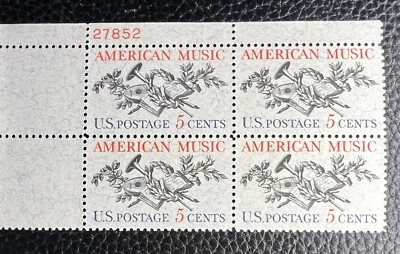 5 cent. US Stamp Scott #1252, American Music, 5c,  Plate Block of 4,  MNH. 1964 - Image 1 of 4