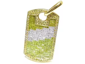 Mens 14k Yellow Gold 8.00ct White Diamond Invisible & Prong Set Dog Tag Pendant - Picture 1 of 9