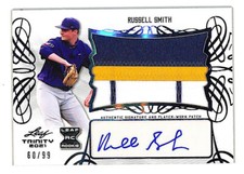 2021 Leaf Trinity Russell Smith 60/99 auto jumbo patch rookie card Brewers