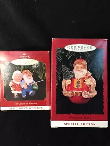 HALLMARK ORNAMENTS 1996 EVERGREEN SANTA & 1997 THE CLAUSES ON VACATION - Picture 1 of 12