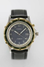 Fossil Men Watch Stainless Steel Silver Gold 30m Black Leather Date Light Quartz