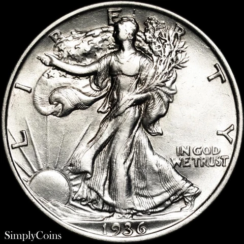 1936 Walking Liberty Half Dollar AU About Uncirculated US Silver Coin SKU-B-70 Cover