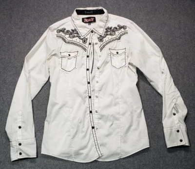Roar Mujer Grande Elástico Blanco Manga Larga Estilo Western Estrás Botón Foto 1 de 4