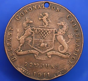 1911 Medalla Jorge V y Reina María Celebración Coronación Belfast, 25 mm **[29331] - Imagen 1 de 2