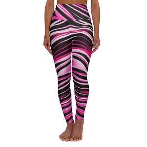 High Waisted Yoga Leggings_Black & Pink Zebra (AOP) - Picture 1 of 25