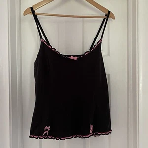 Joe Boxer 100% Cotton Black Pink Ruffle Bow Camisole Tank Top Lounge Size 1X - Picture 1 of 8
