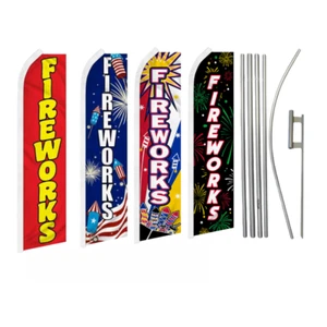 Fireworks USA Fourth of July Variation Swooper Advertising Banner Flag Pole Kits - Picture 1 of 7