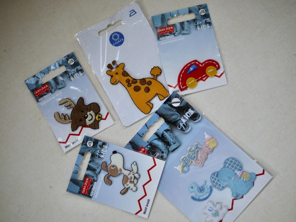 GOLDZACK Stickbild Applikation Bügelbild Flicken Aufnäher Hund Auto Elch Giraffe - Bild 1 von 4