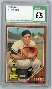 JOE TORRE 1962 Topps #218 Milwaukee Braves HOF Rookie Cup RC CSG 6.5 EX/NM+ - Picture 1 of 2