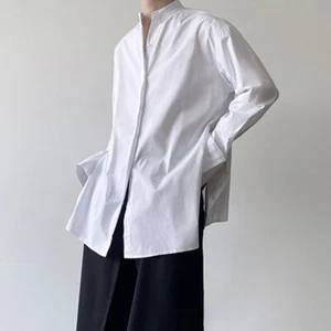 Vintage Style Men Long Sleeve Shirt Blouse Top Oversize High Collar Casual White - Picture 1 of 10