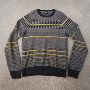 Hugo Boss Mens Jumper Small Grey Arkamoro Houndstooth Check Sweater Pullover - Picture 1 of 13