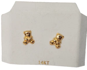14K Yellow Gold Teddy Bear Stud Earrings Made in Canada Pierced w 14K Backs Also - Picture 1 of 24