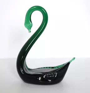 Estatuilla de pájaro vidrio de arte verde cisne vidrio soplado vintage - Imagen 1 de 10