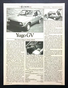 1986 Yugo GV 3-door Sedan Road Test (Short Take) Tech Data Review Article - Picture 1 of 1