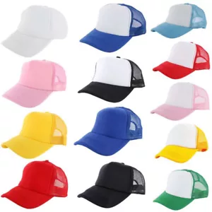 Unisex Plain Trucker Hat Adjustable Mesh Back Baseball Cap Snapback Visor Blank - Picture 1 of 24