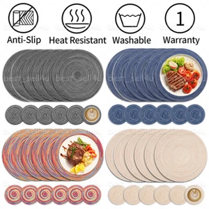 Round 6 Placemats & 6 Coasters Heat-resistant Washable Dinner Table Place Mats - Picture 1 of 89