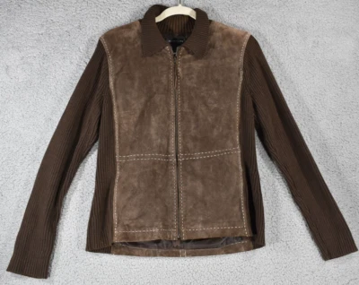 Chaqueta Suéter Informal Harolds Para Mujer Grande Gamuza Acanalada Tejida Marrón Cremallera Completa Foto 1 de 4