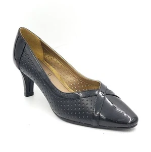 Soft Style Women Perforated Classic Pump Heels Size US 6M Black Patent Leather - Picture 1 of 6