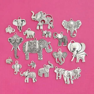 Elephant Charm Collection Antique Silver Tone 17 Charms - COL373H - Picture 1 of 1