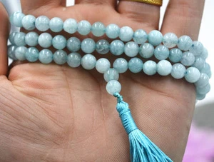 6mm Stone Buddhist Natural Aquamarine 108 Prayer Beads Mala Bracelet Necklace - Picture 1 of 12