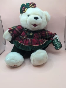 Vintage 1999 Snowflake Friends Plüschtier Stofftier Bär 11 Zoll Original Etikett rot kariert TBtrade - Bild 1 von 3
